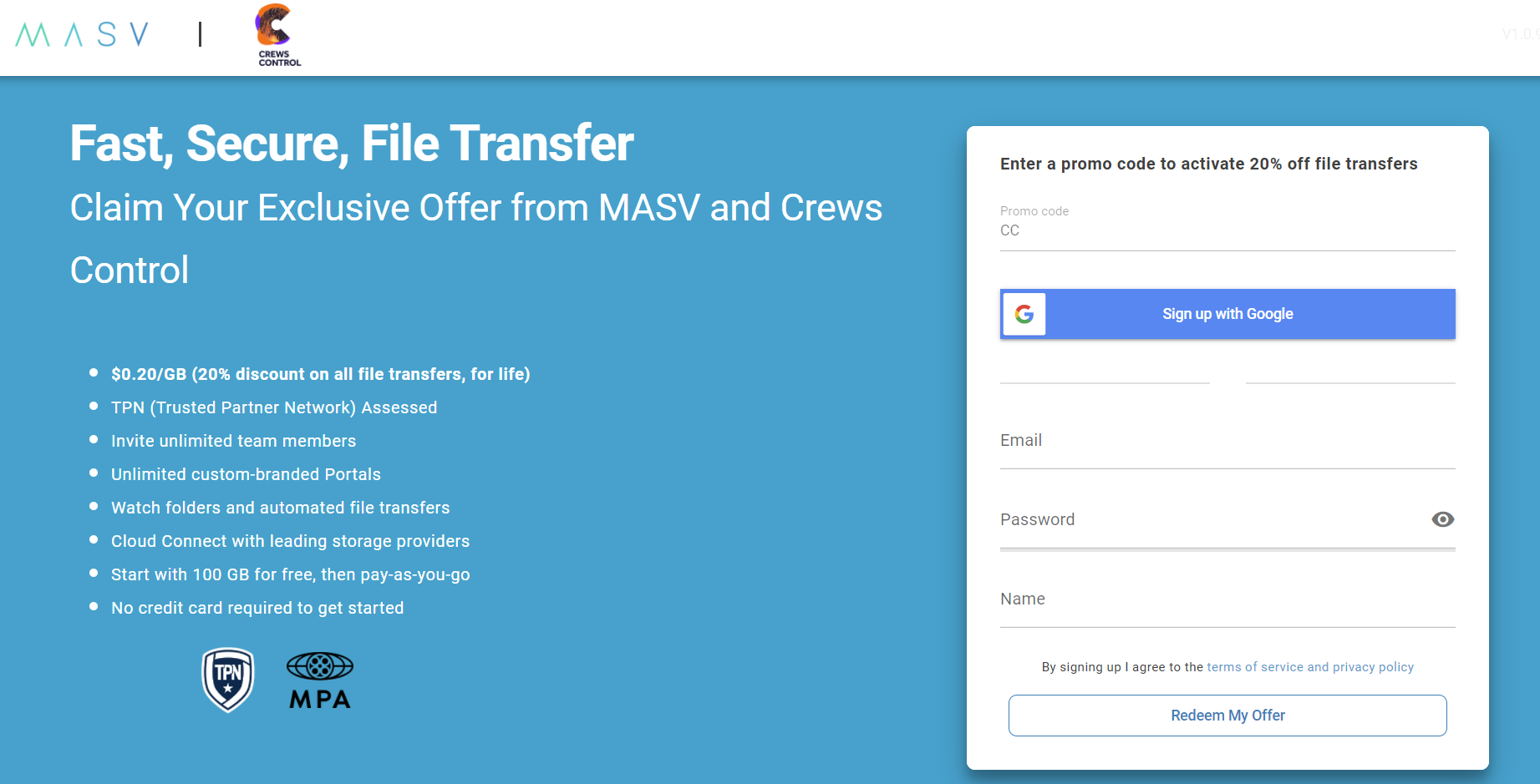 MASV page file transfer